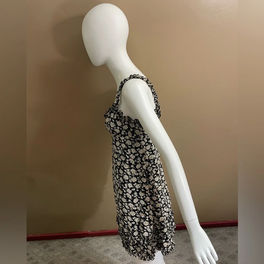 Rare Anna Sui Floral 90s Mini Dress Size 2 Fashion 8212143 Black Flowers Dogwood - Picture 3 of 12